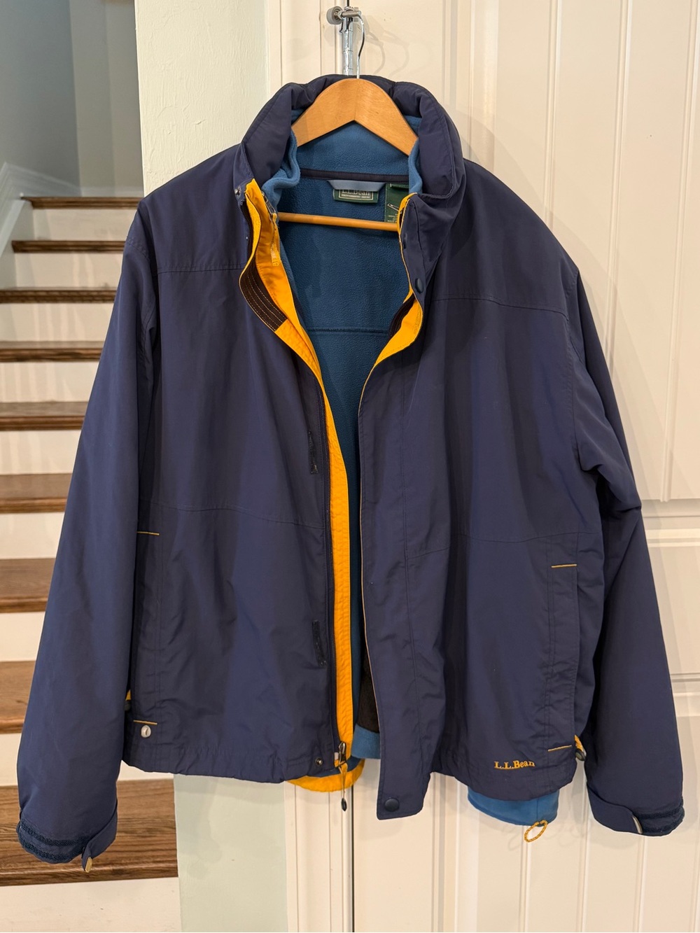 L.L.Bean Men’s XL 3-in-1 Jacket Removable Fleece Liner Navy Blue Yellow